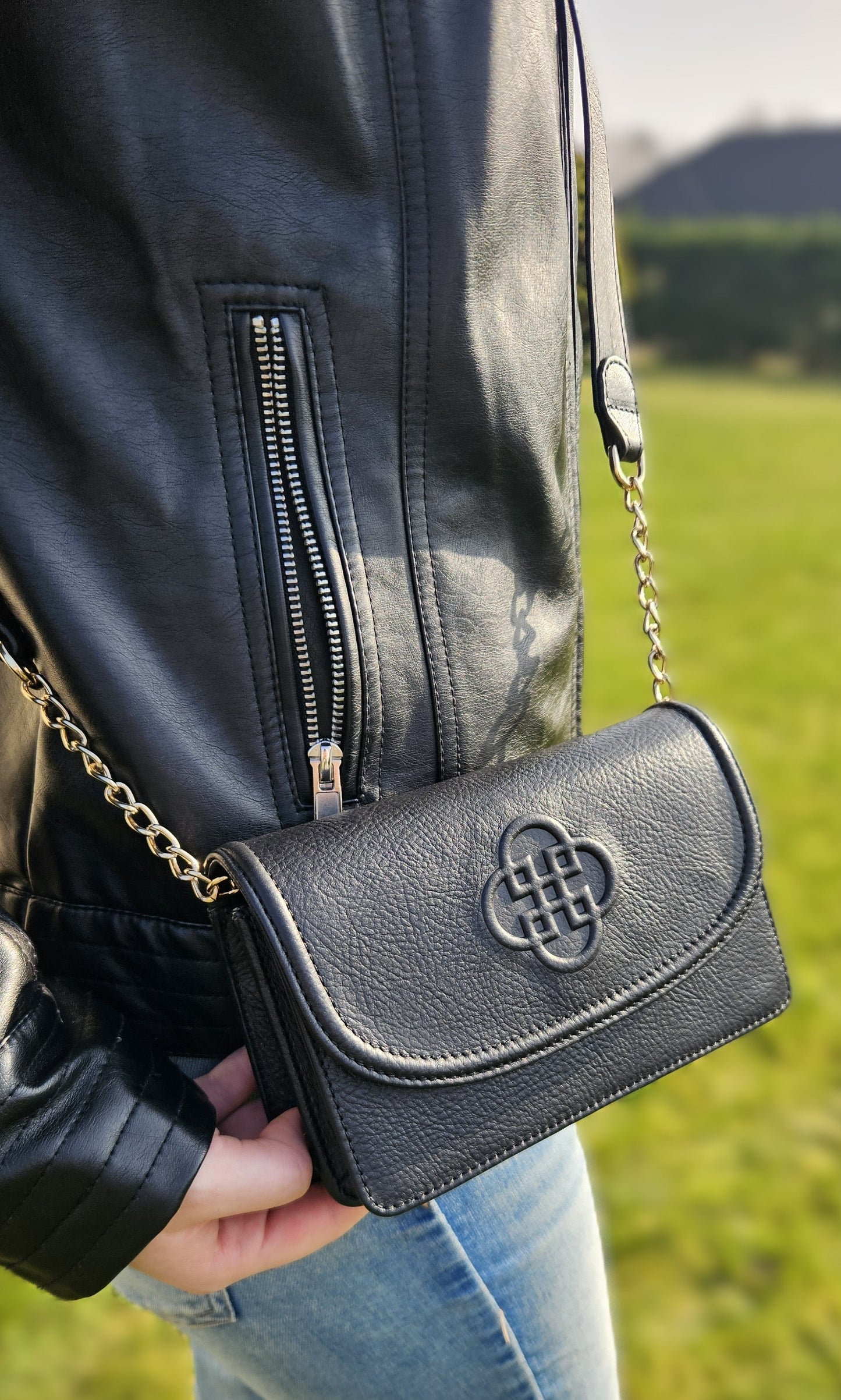 SADDLER HEIDI Real Leather Designer 3 Section Clutch Bag with Chain Strap Detail