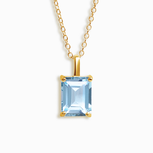 Blue topaz Emerald Cut Pendant Necklace in 18k Gold Vermeil by Vianne Jewellery