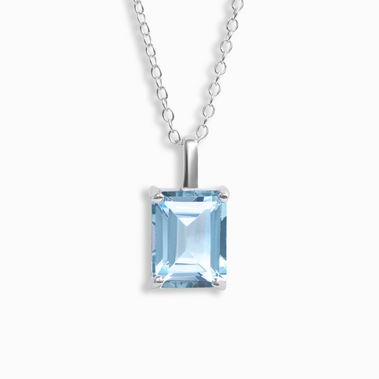 Blue Topaz Emerald Cut Pendant Necklace in Sterling Silver by Vianne Jewellery