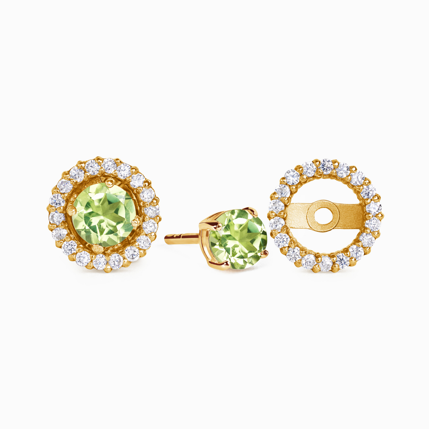 Peridot Halo Stud Earrings with Jackets in 18k Gold Vermeil by Vianne Jewellery