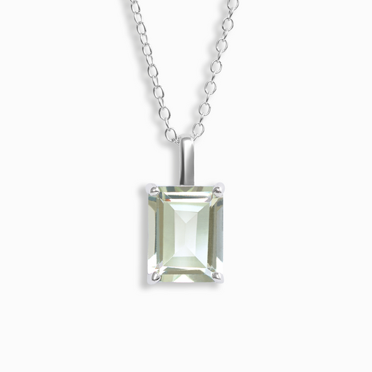 Green Amethyst Emerald Cut Pendant Necklace in Sterling Silver by Vianne Jewellery