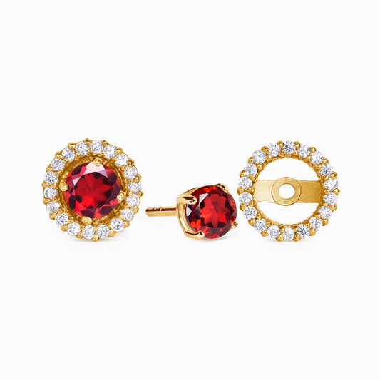 Garnet Halo Stud Earrings with Jackets in 18k Gold Vermeil by Vianne Jewellery