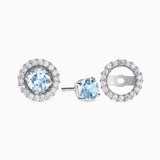 Blue Topaz Halo Stud Earrings with Jackets in Sterling Silver by Vianne Jewellery