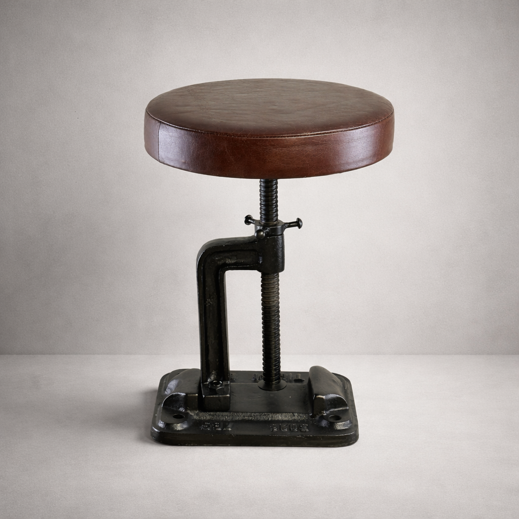 Vice Clamp Industrial Solid Bar Stool Wood or Leather Top by Vintage-Electrical