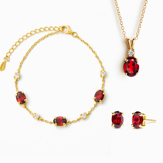 Essential Garnet Jewellery Set in 18k Gold Vermeil by Vianne Jewellery
