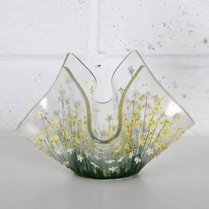 Handmade Fused Glass Daisy Tealight Holder