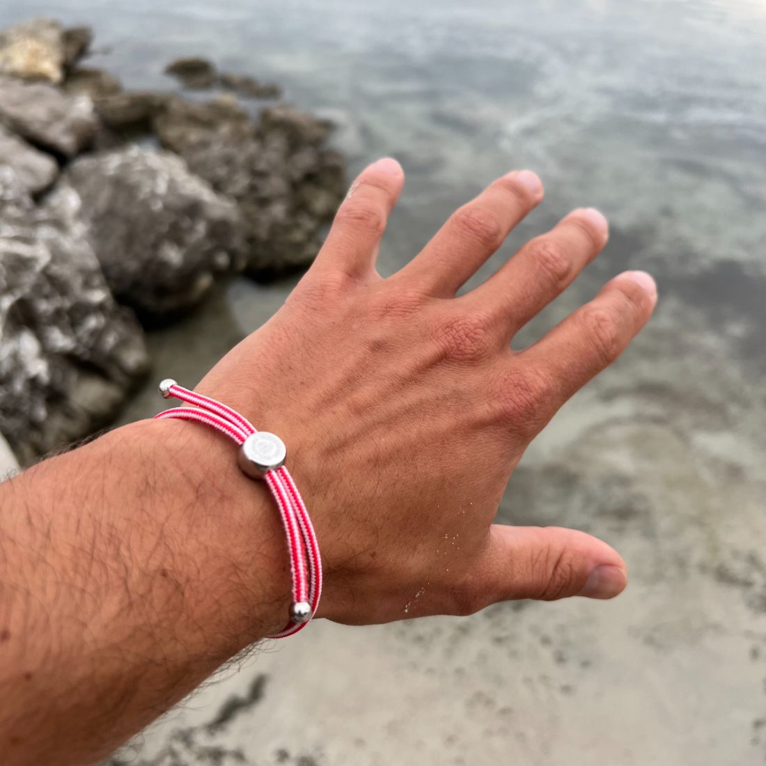 Rope Bracelet - Red & White Stripe by Swole Panda