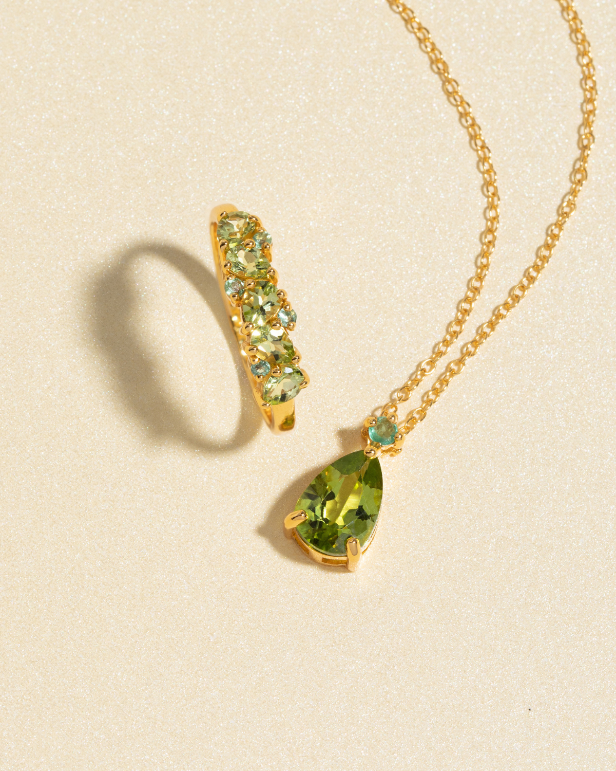 Emerald & Peridot Pear Cut Pendant Necklace in 18k Gold Vermeil by Vianne Jewellery