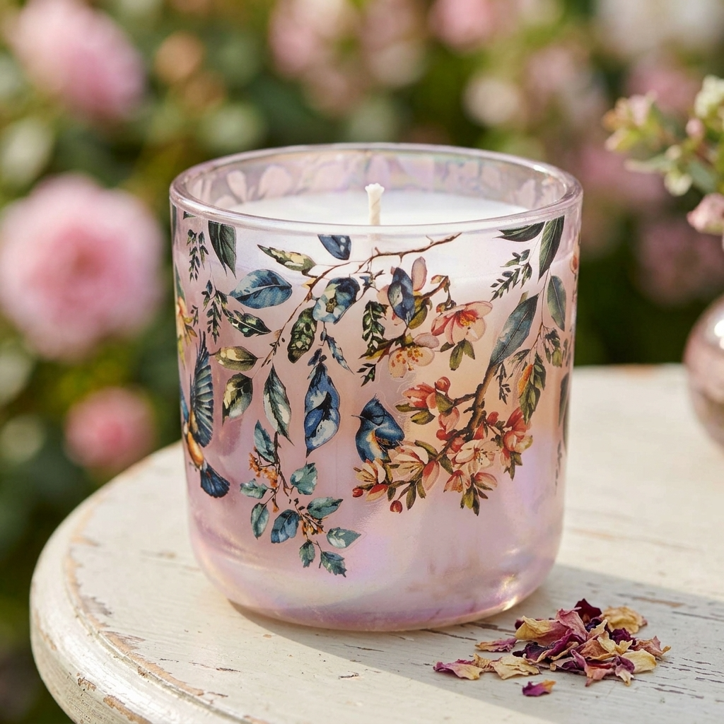 Garden Blooms Plum Lustre LED Candle