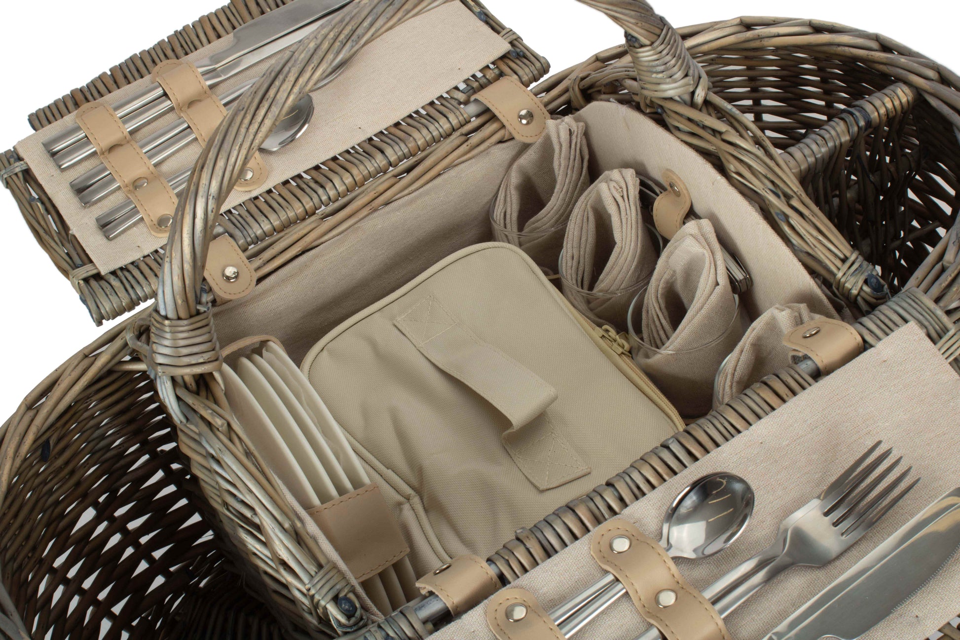 4 Person Boat Picnic Hamper close-up showing lined interior and fitted picnic storage