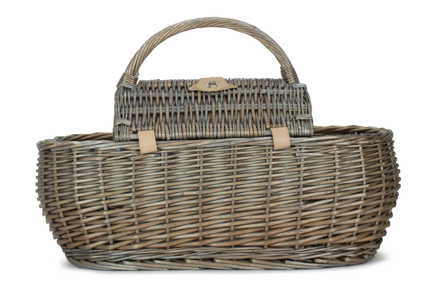 4 Person Boat Picnic Hamper side view showing distinctive boat-shaped willow construction