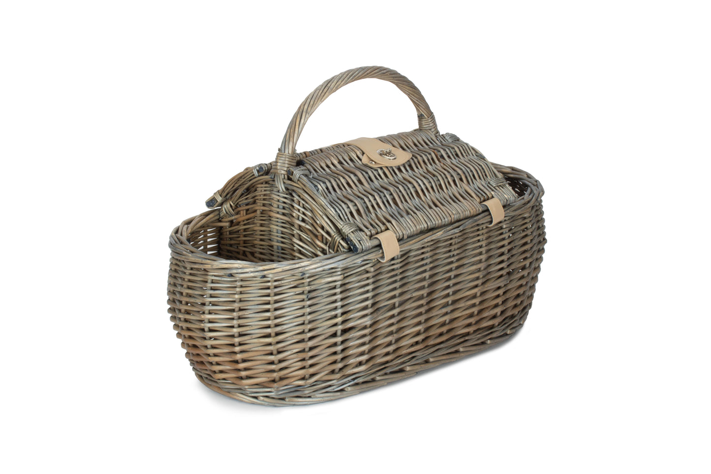 4 Person Boat Picnic Hamper side view showing distinctive boat-shaped willow construction
