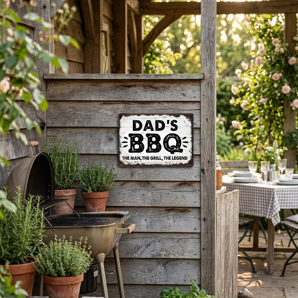 Dad's BBQ The Man The Grill The Legend Metal Sign