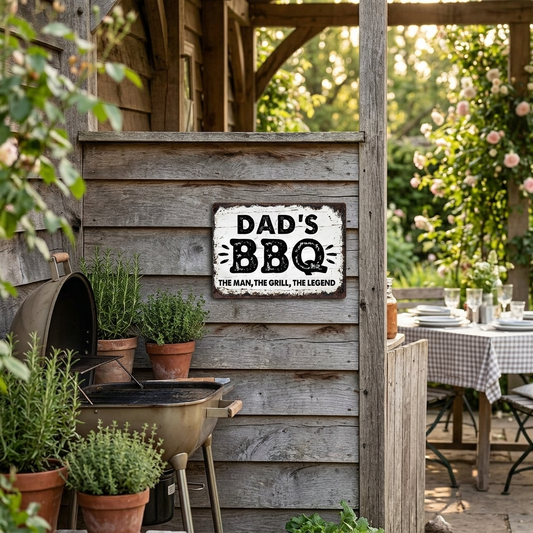 Dad's BBQ The Man The Grill The Legend Metal Sign
