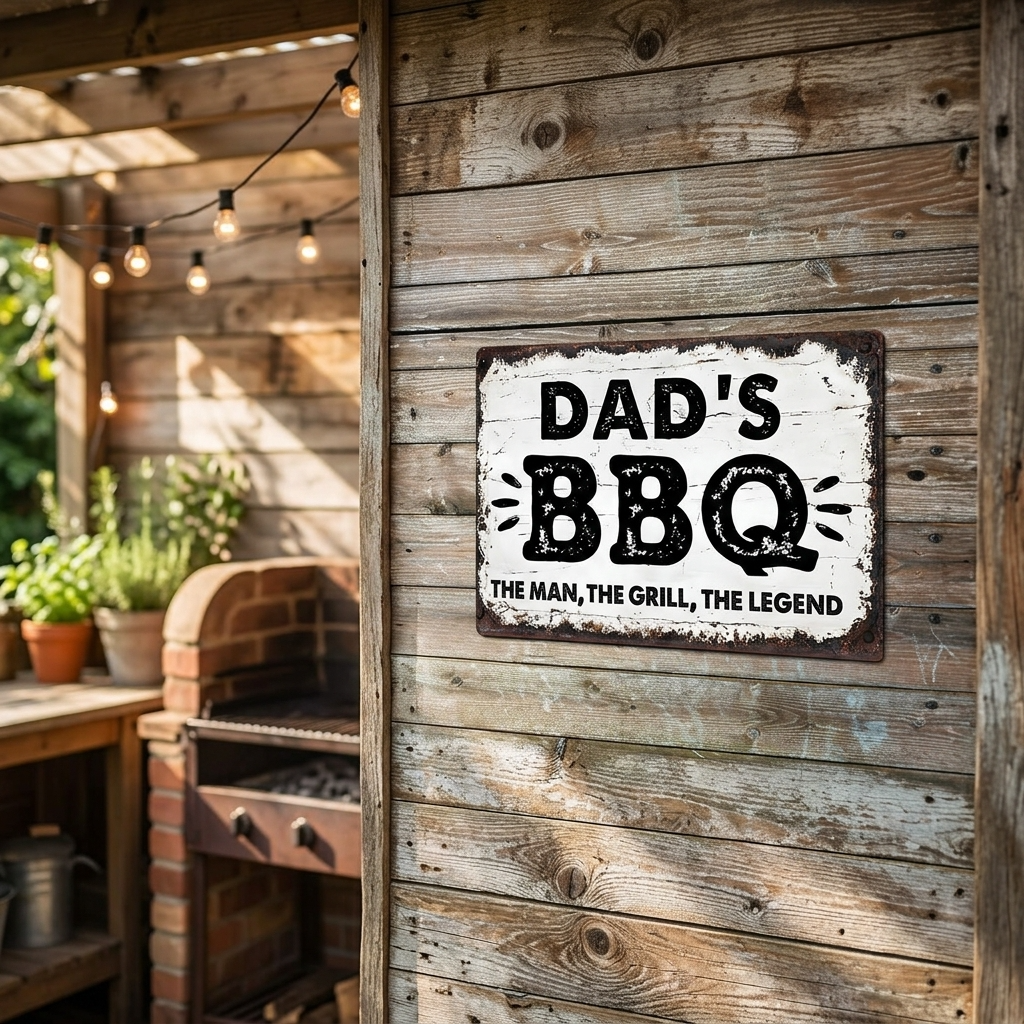 Dad's BBQ The Man The Grill The Legend Metal Sign