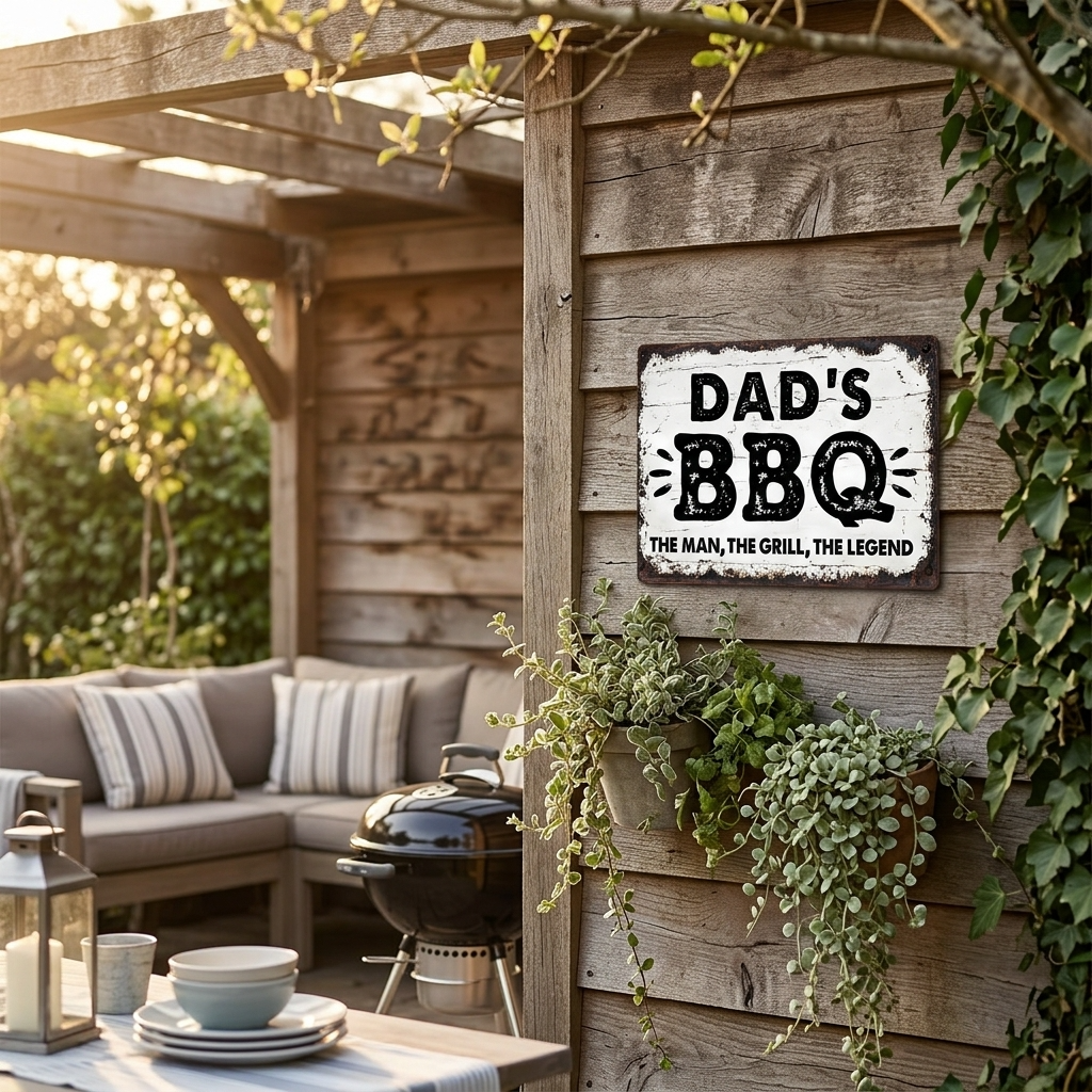 Dad's BBQ The Man The Grill The Legend Metal Sign