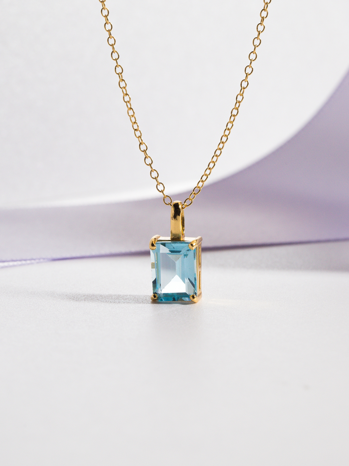 Blue topaz Emerald Cut Pendant Necklace in 18k Gold Vermeil by Vianne Jewellery