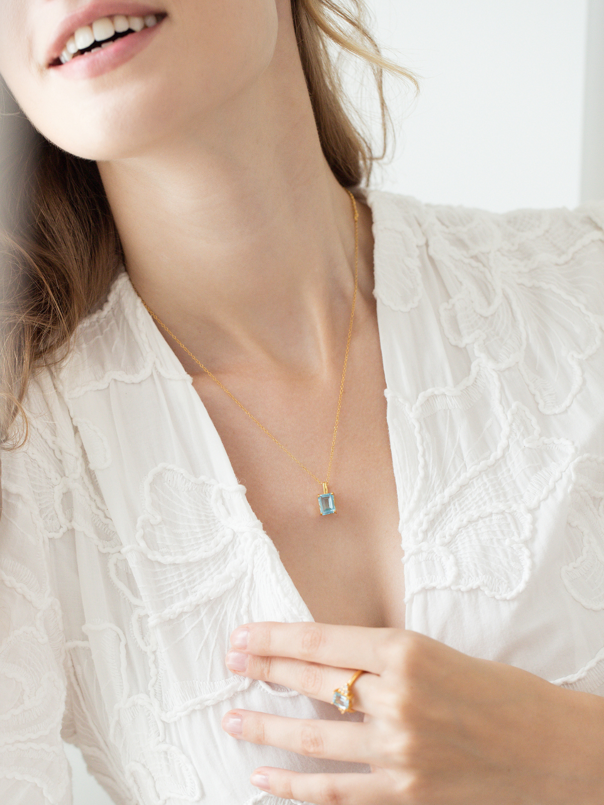 Blue topaz Emerald Cut Pendant Necklace in 18k Gold Vermeil by Vianne Jewellery