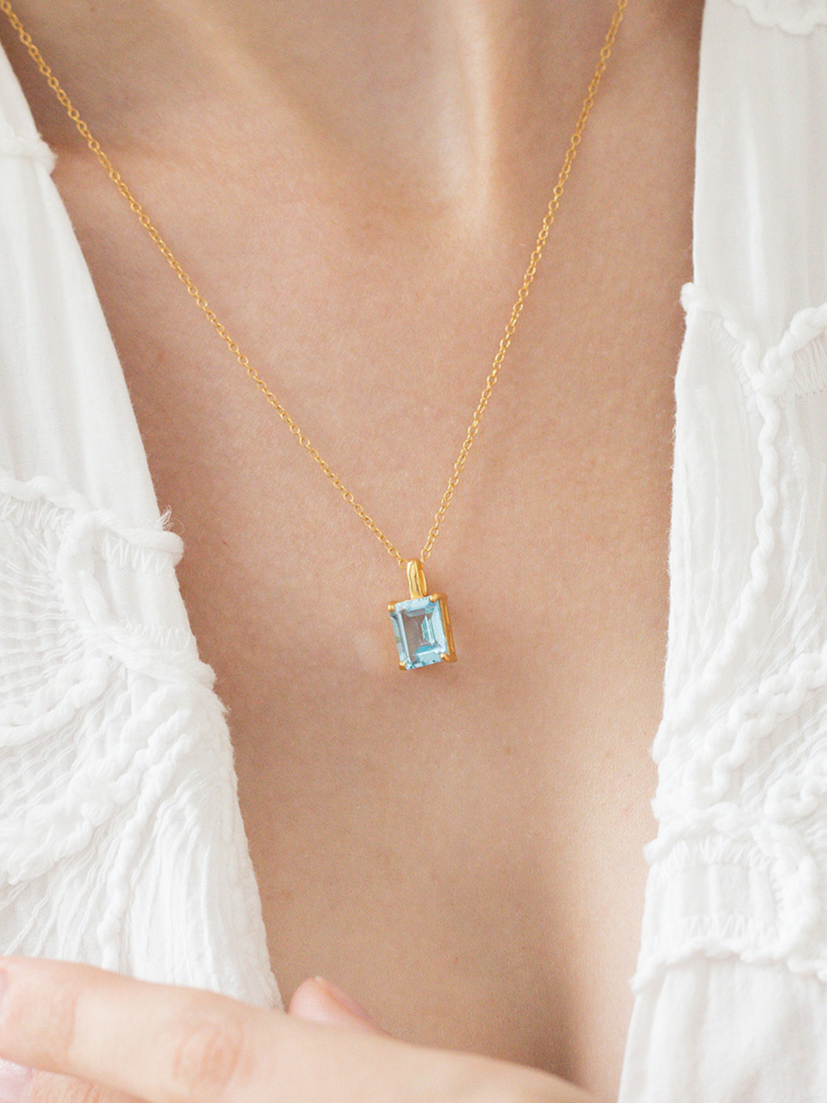 Blue topaz Emerald Cut Pendant Necklace in 18k Gold Vermeil by Vianne Jewellery