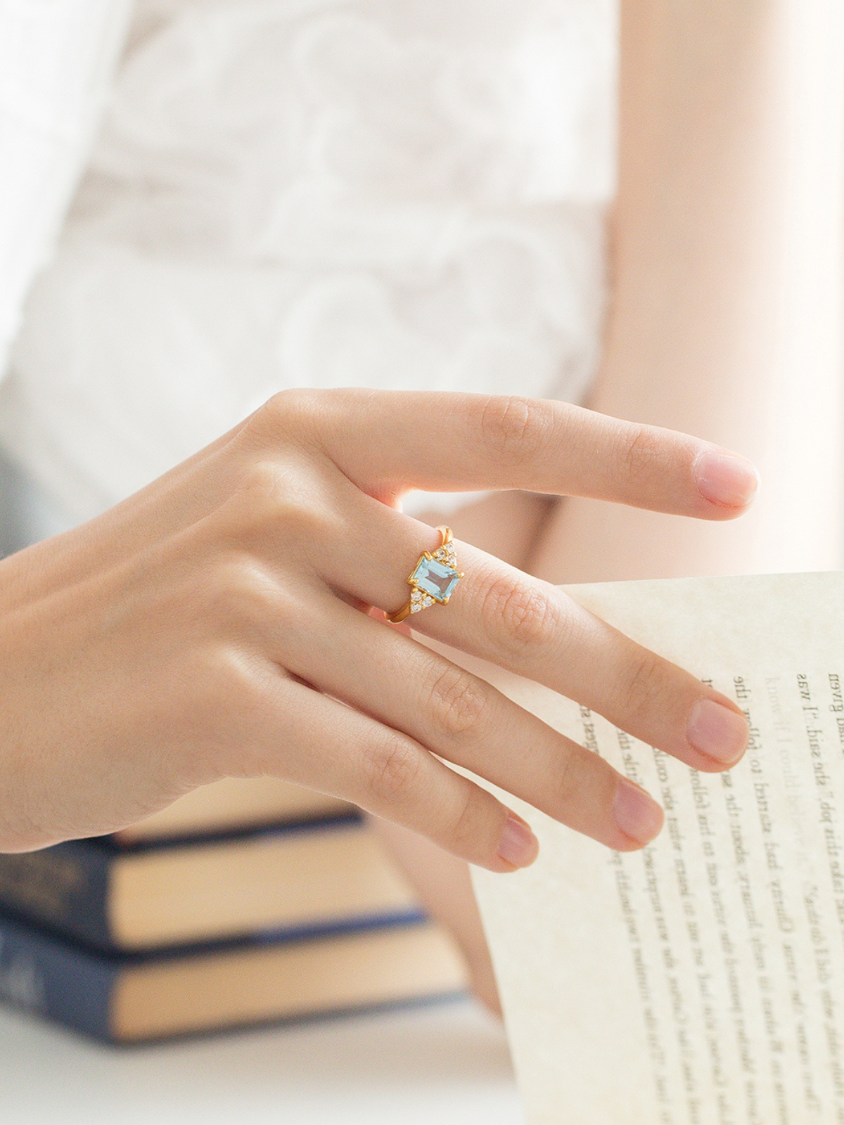 Blue Topaz Emerald Cut Ring in 18k Gold Vermeil by Vianne Jewellery