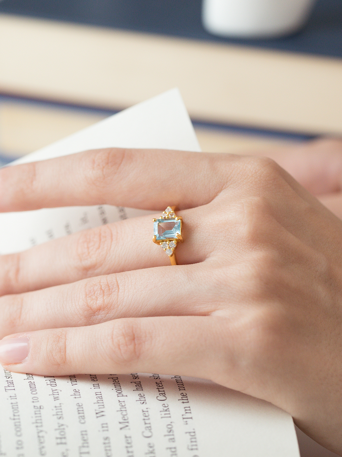 Blue Topaz Emerald Cut Ring in 18k Gold Vermeil by Vianne Jewellery