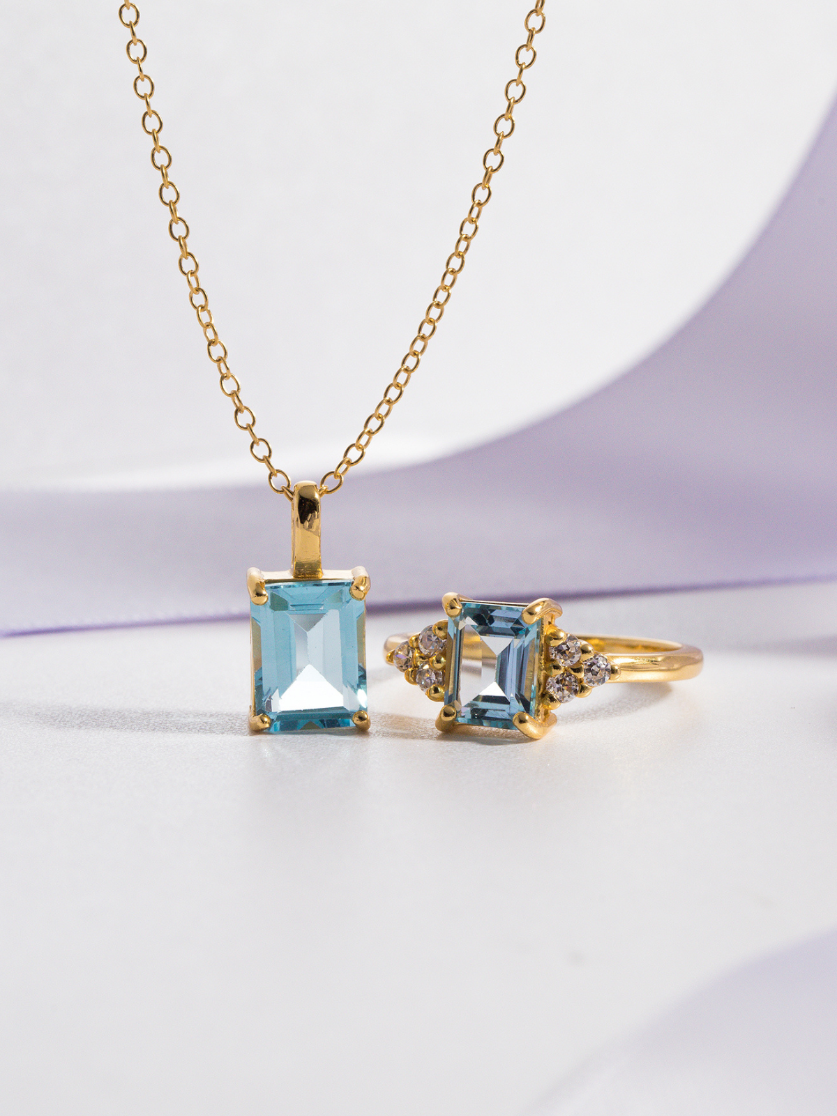 Blue topaz Emerald Cut Pendant Necklace in 18k Gold Vermeil by Vianne Jewellery