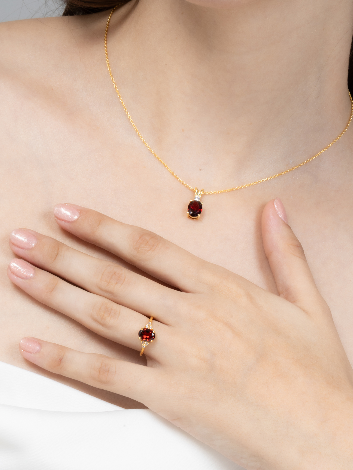 Garnet Pendant Necklace in 18k Gold Vermeil by Vianne Jewellery