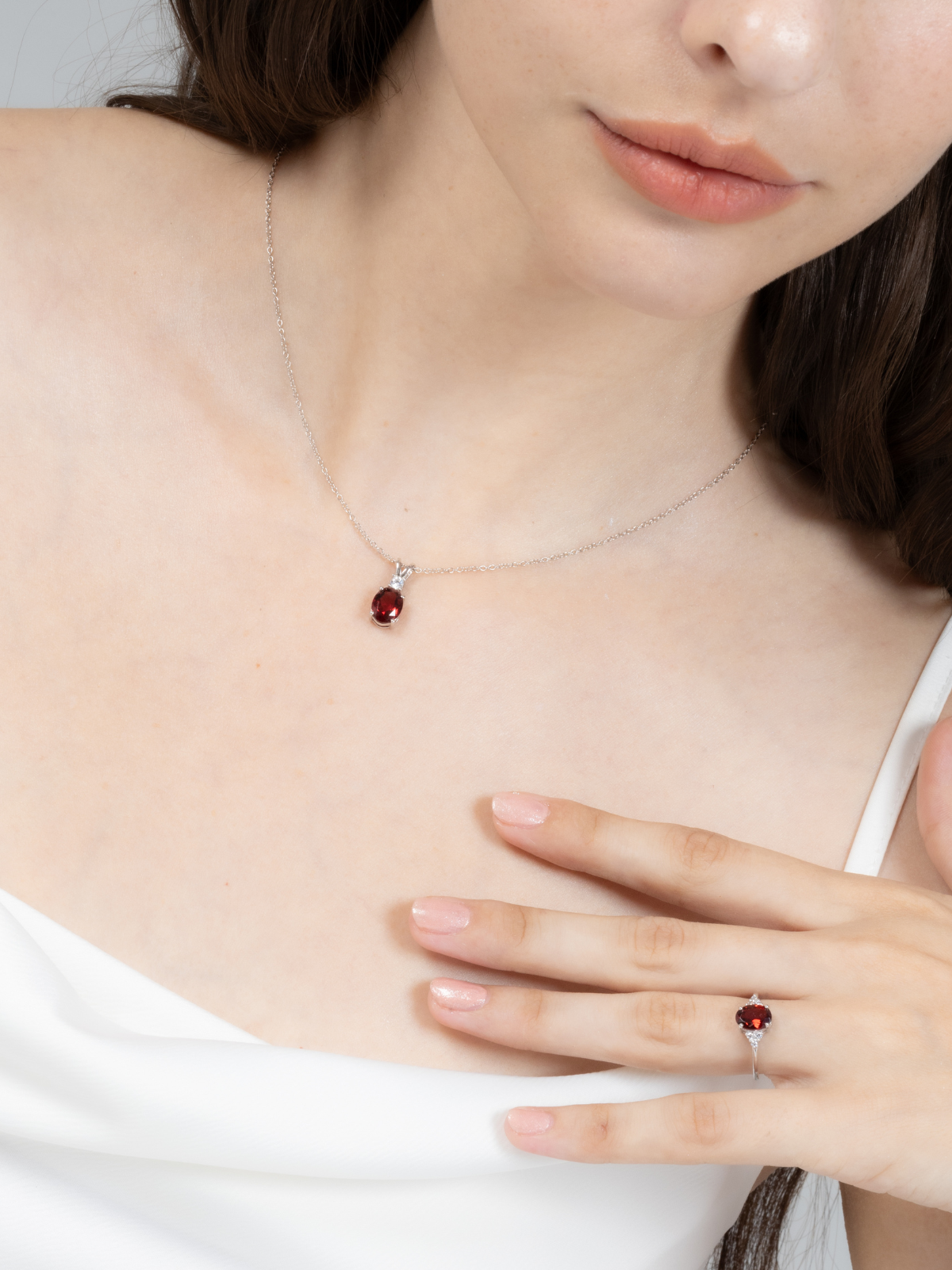Garnet Pendant Necklace in Sterling Silver by Vianne Jewellery