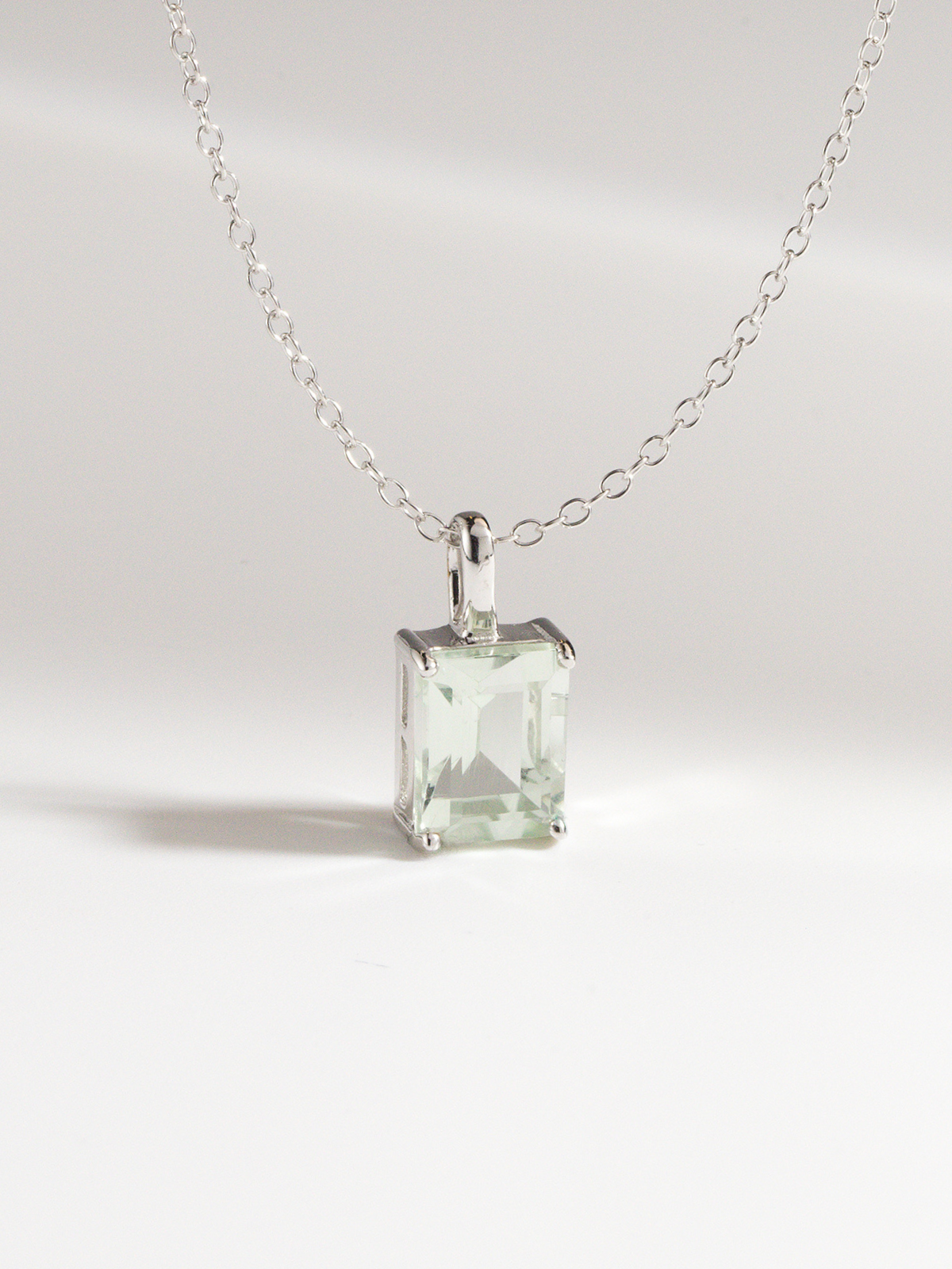 Green Amethyst Emerald Cut Pendant Necklace in Sterling Silver by Vianne Jewellery