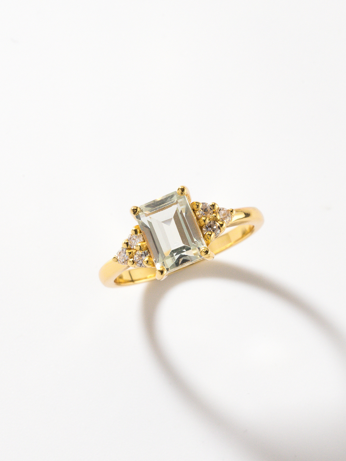 Green Amethyst Emerald Cut Ring in 18k Gold Vermeil by Vianne Jewellery