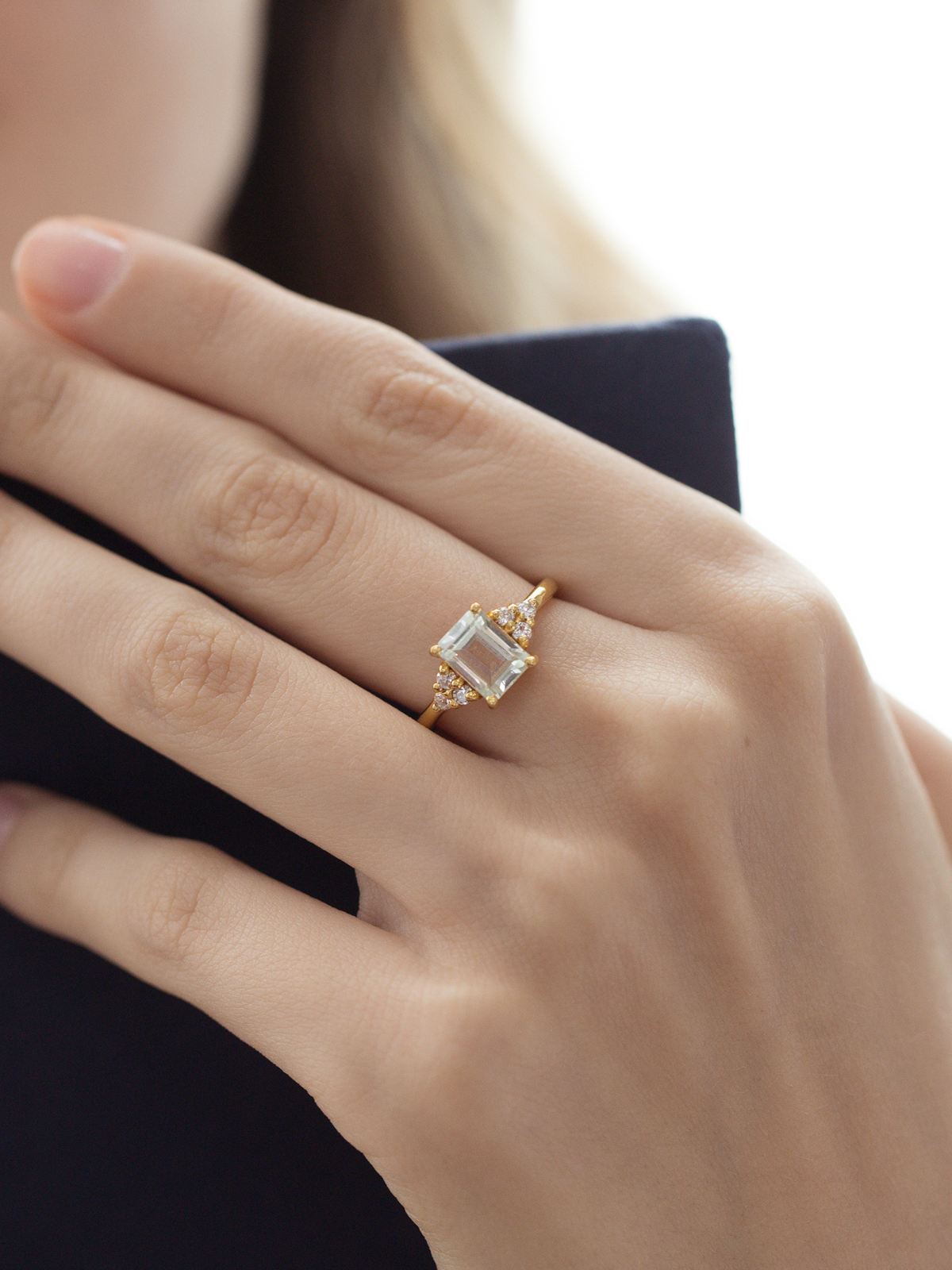 Green Amethyst Emerald Cut Ring in 18k Gold Vermeil by Vianne Jewellery