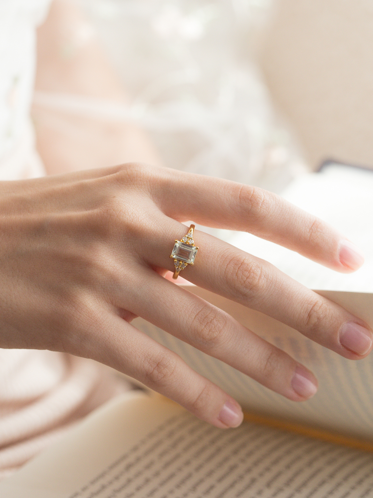 Green Amethyst Emerald Cut Ring in 18k Gold Vermeil by Vianne Jewellery