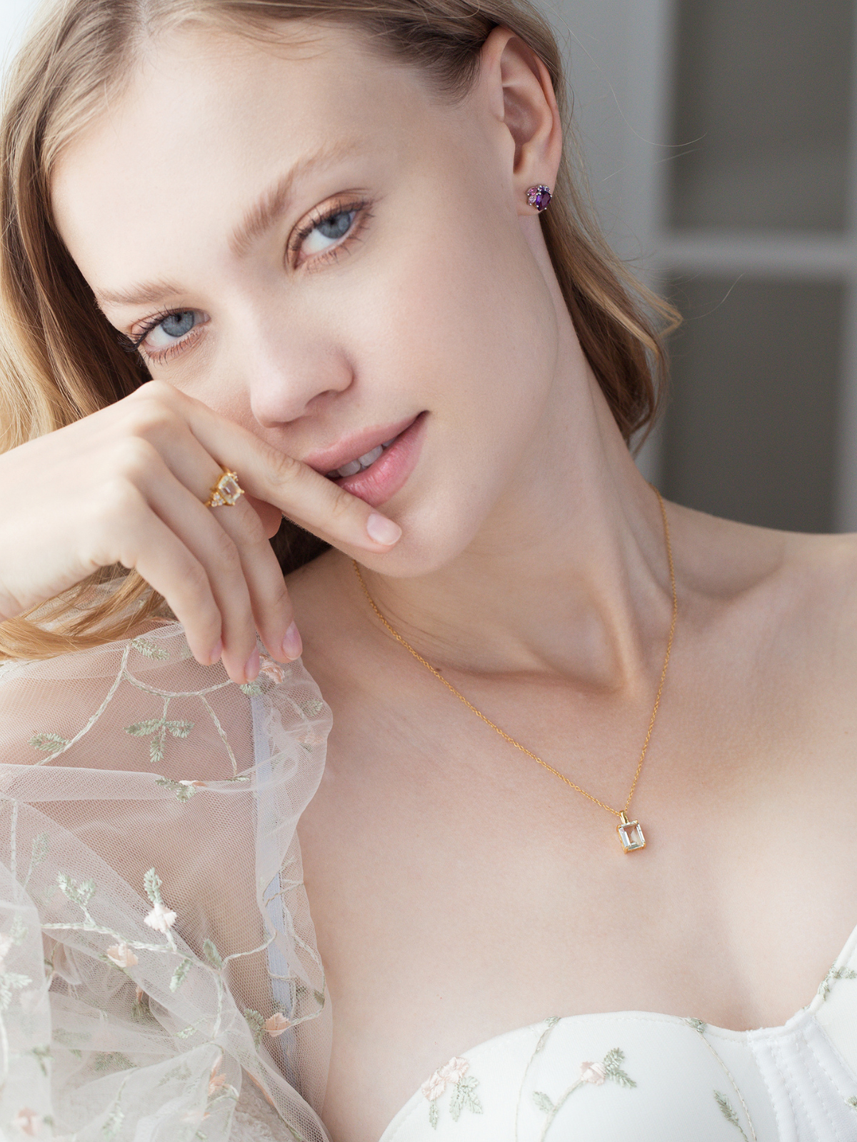 Green Amethyst Emerald Cut Ring in 18k Gold Vermeil by Vianne Jewellery