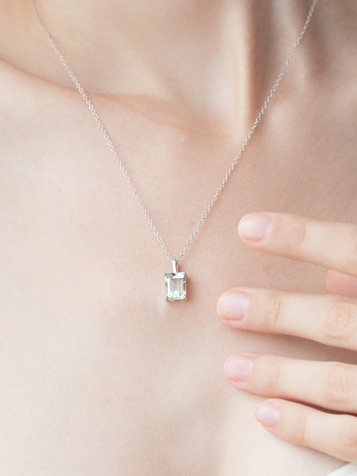 Green Amethyst Emerald Cut Pendant Necklace in Sterling Silver by Vianne Jewellery