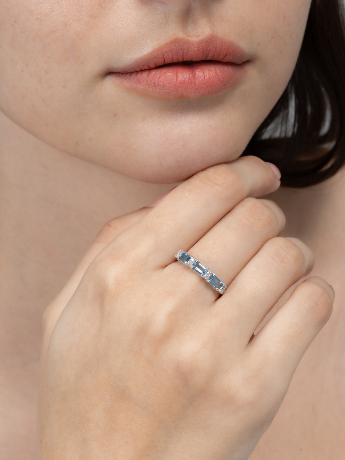 London Blue Topaz Emerald Cut Eternity Ring in Sterling Silver by Vianne Jewellery