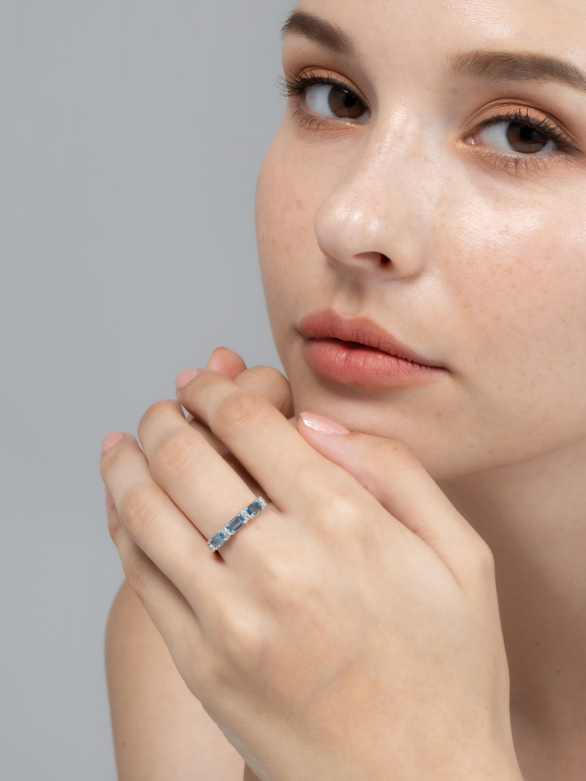 London Blue Topaz Emerald Cut Eternity Ring in Sterling Silver by Vianne Jewellery