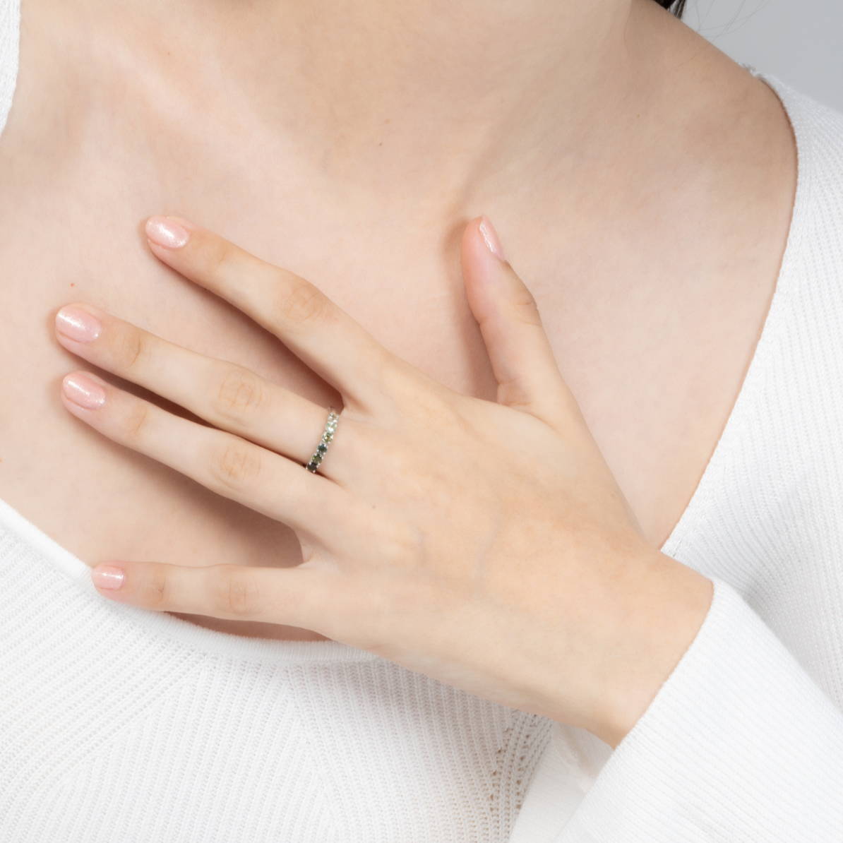 Ombre Green Tourmaline Eternity Band in Sterling Silver