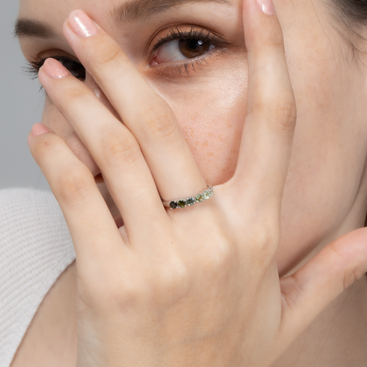 Ombre Green Tourmaline Eternity Band in Sterling Silver