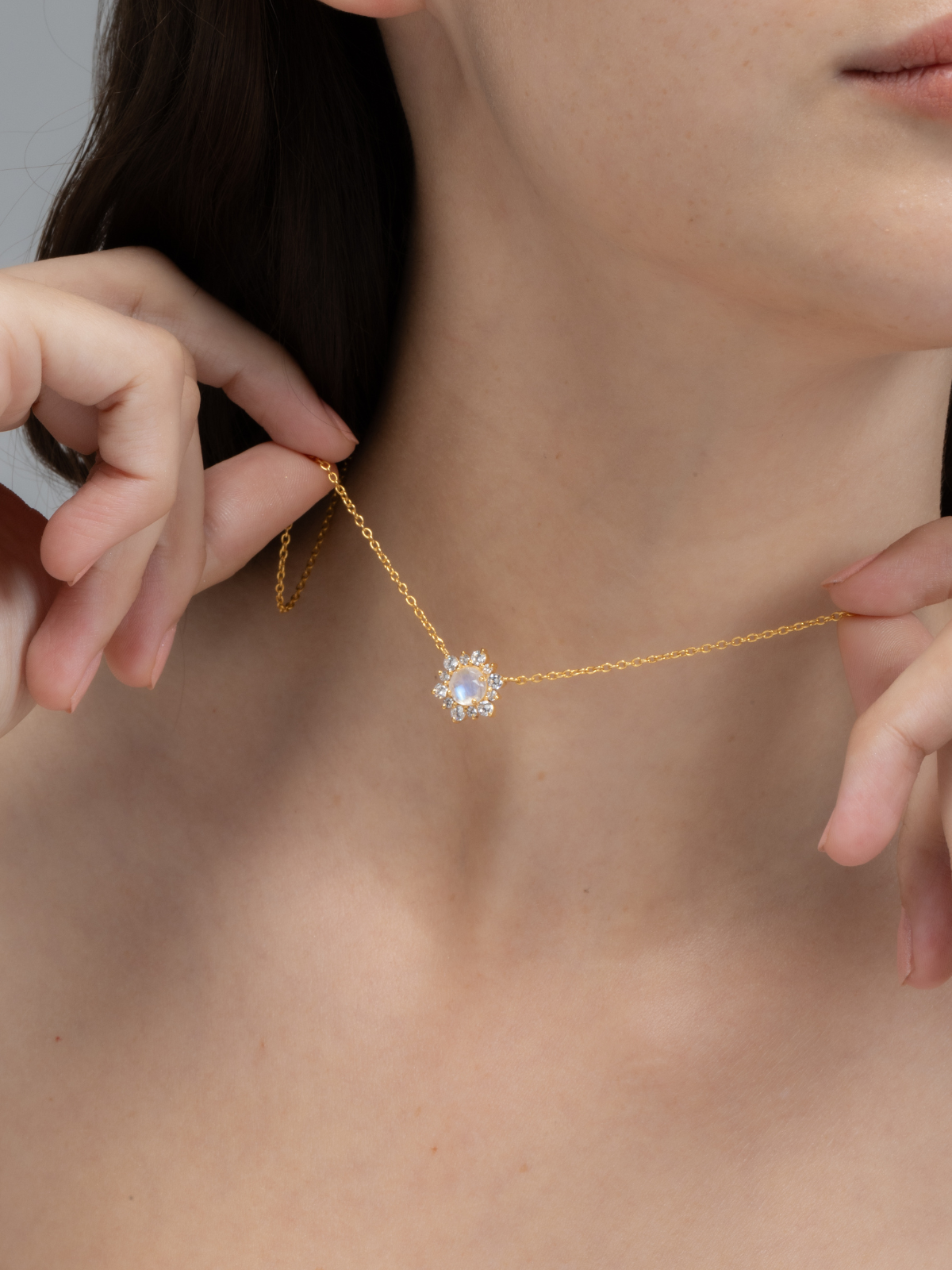 Rainbow Moonstone Necklace in 18k Gold Vermeil by Vianne Jewellery