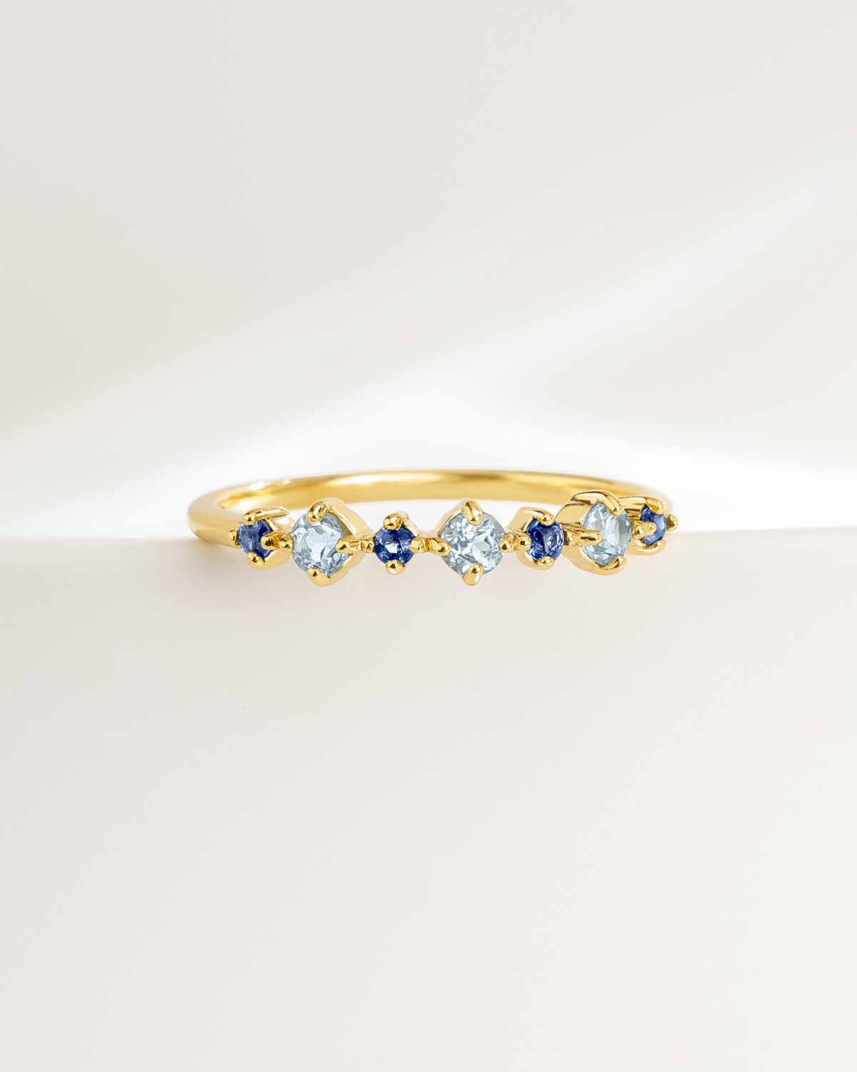Blue Sapphire & Blue Topaz Stackable Half Eternity Band in 18K Gold Vermeil by Vianne Jewellery