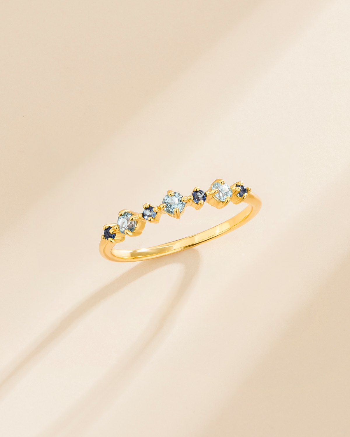Blue Sapphire & Blue Topaz Stackable Half Eternity Band in 18K Gold Vermeil by Vianne Jewellery