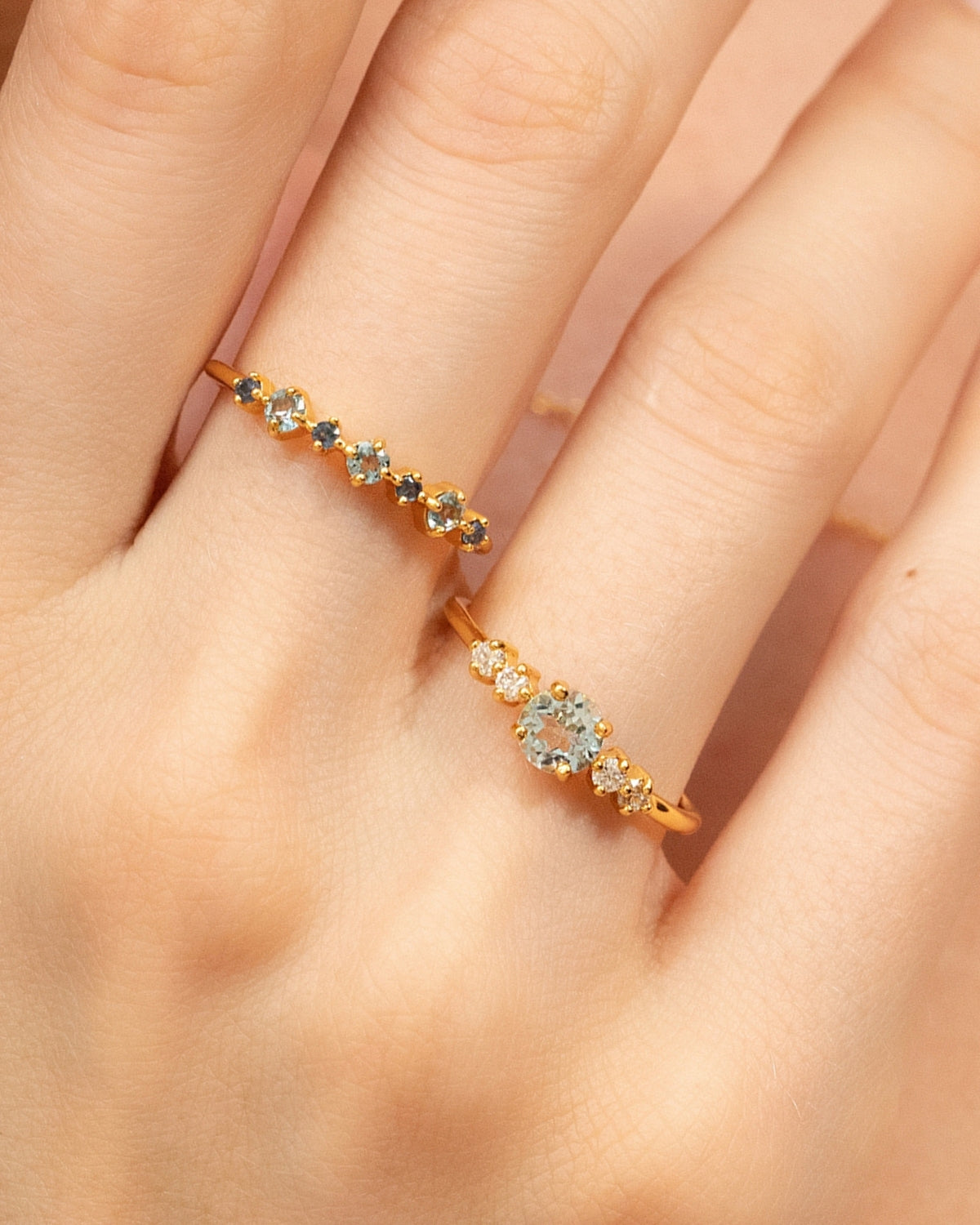 Blue Sapphire & Blue Topaz Stackable Half Eternity Band in 18K Gold Vermeil by Vianne Jewellery