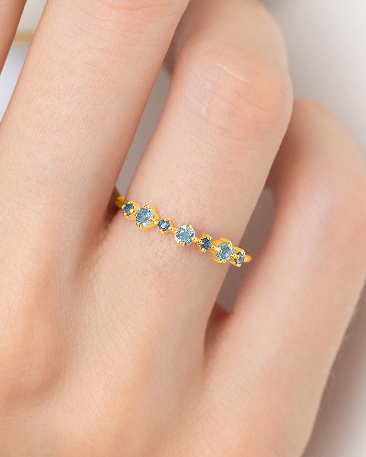 Blue Sapphire & Blue Topaz Stackable Half Eternity Band in 18K Gold Vermeil by Vianne Jewellery