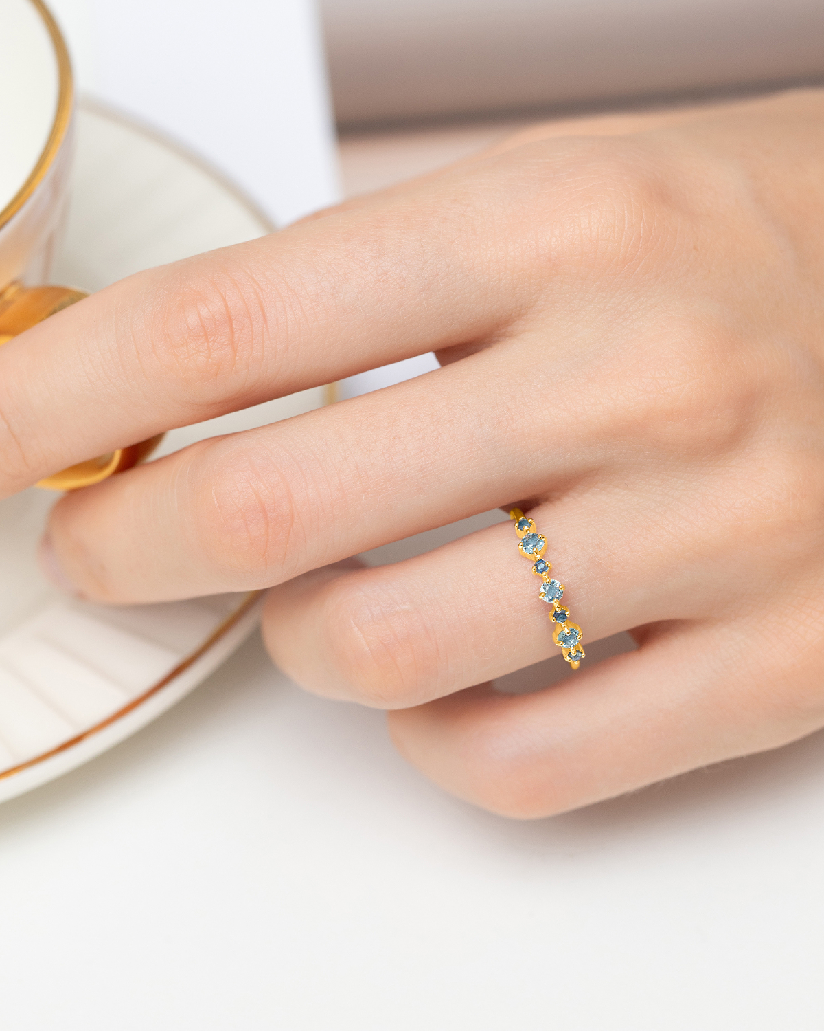 Blue Sapphire & Blue Topaz Stackable Half Eternity Band in 18K Gold Vermeil by Vianne Jewellery