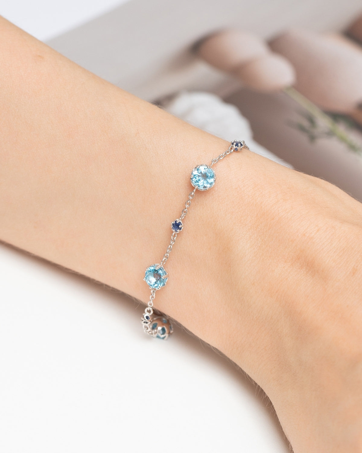 Blue Sapphire & Blue Topaz Bracelet in Sterling Silver by Vianne Jewellery