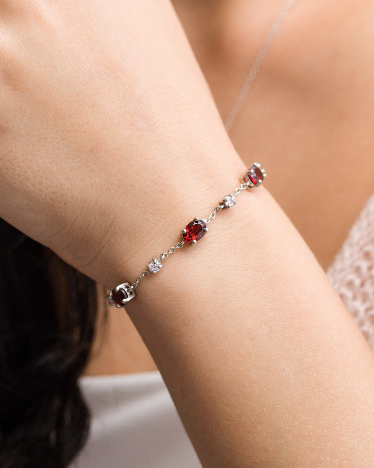 Essential Garnet Jewellery Set in Sterling Silver by Vianne Jewellery