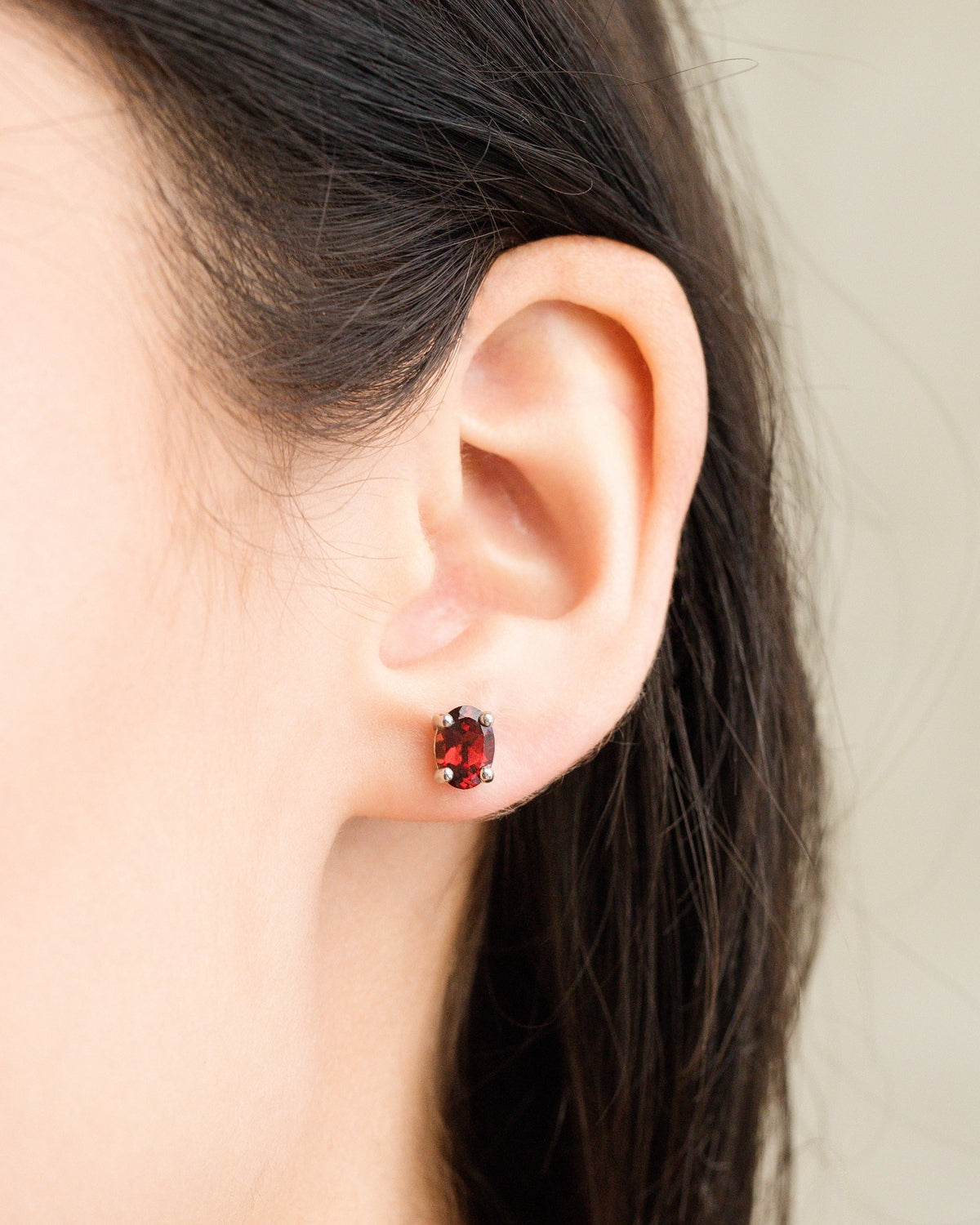 Garnet Oval Stud Earrings in Sterling Silver by Vianne Jewellery