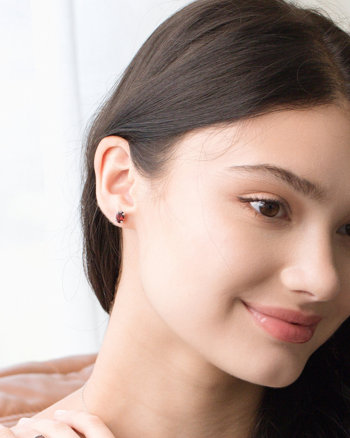 Garnet Oval Stud Earrings in Sterling Silver by Vianne Jewellery