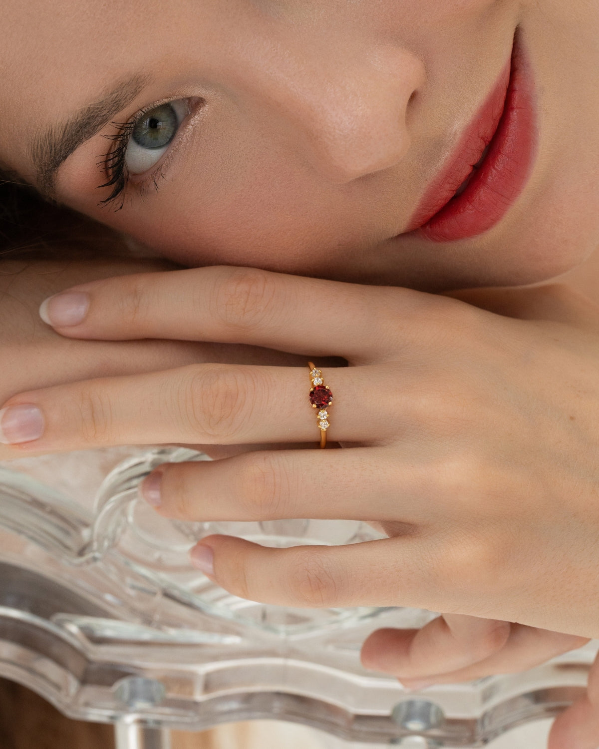 Garnet Everyday Jewellery Gift Set in 18k Gold Vermeil by Vianne Jewellery