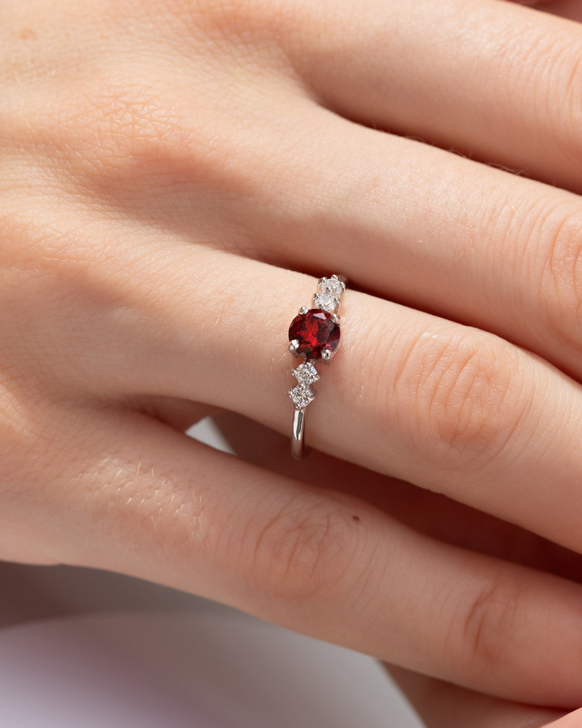 Garnet Five Stone Ring in Sterling Silver by Vianne Jewellery